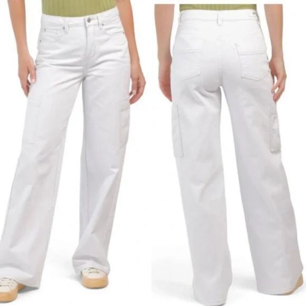 BLUE‎ REVIVAL Womans Wide Leg Jeans Size 25 White Flex Back Cargo NWT